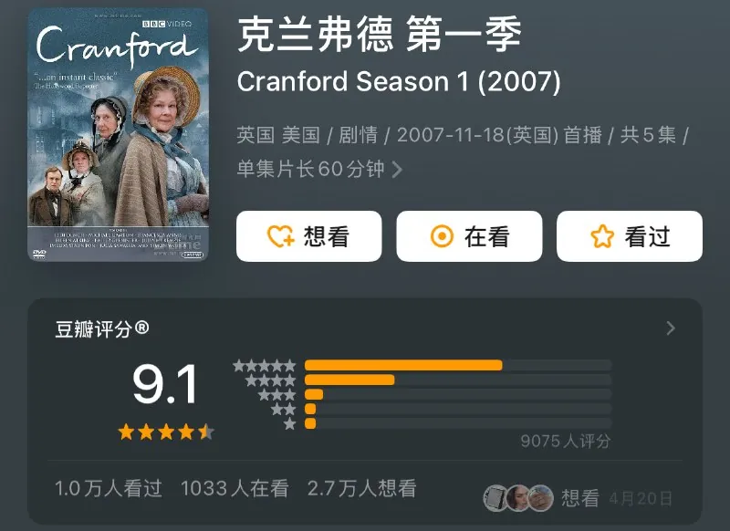 BBC经典迷你剧《克兰弗德》
